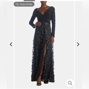 XSCAPE Black Long Sleeve Ruched Flower Dress- 14W